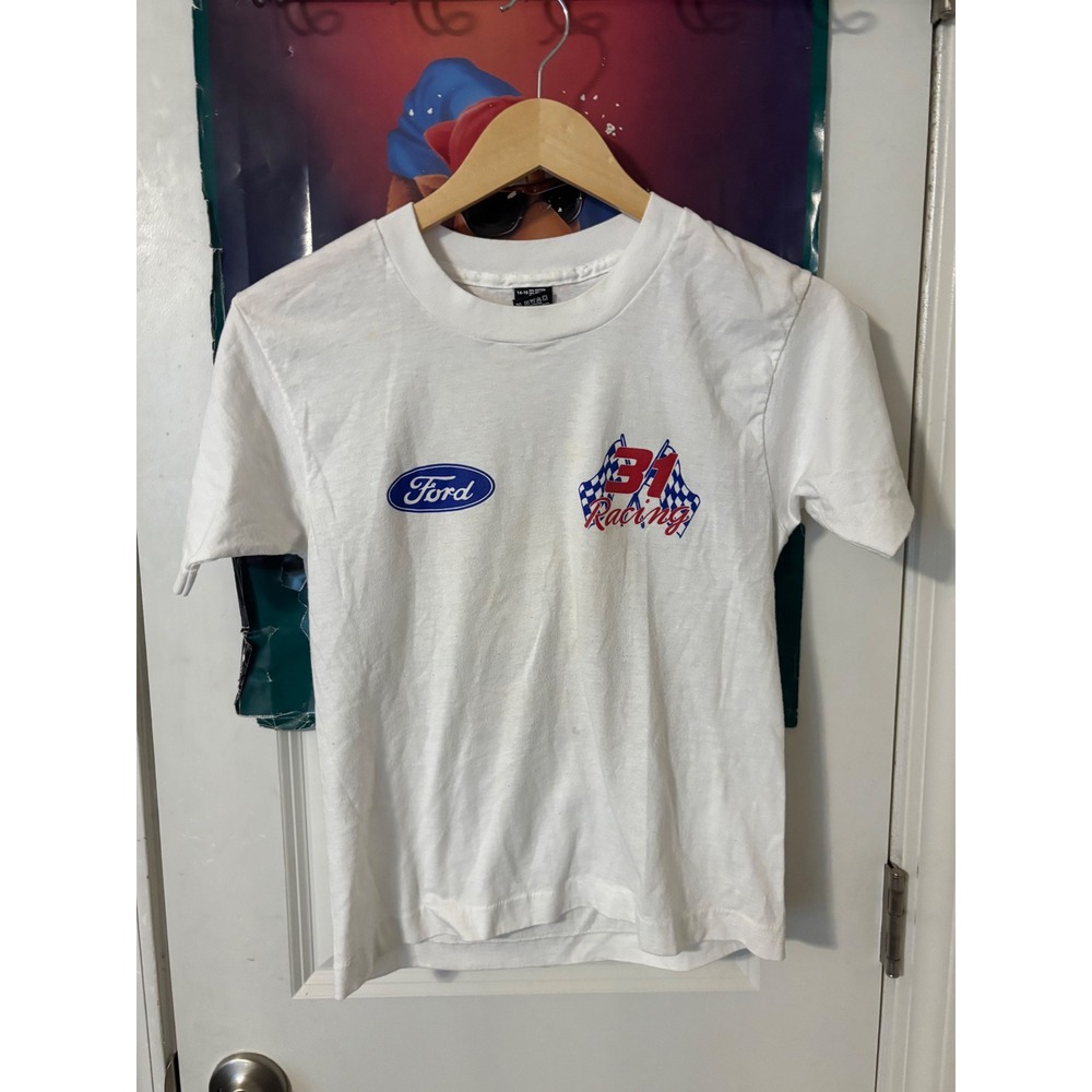 Vintage David Blankenship Ford Racing T-Shirt Signed 31 White Best Fruit of Loom